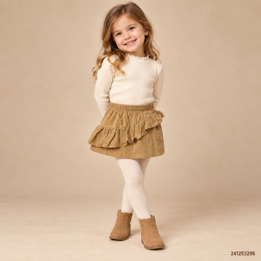 Crazy 8 Girls Tan Corduroy Ruffle Tiered Skirt Size S 5-6 Kids Bin